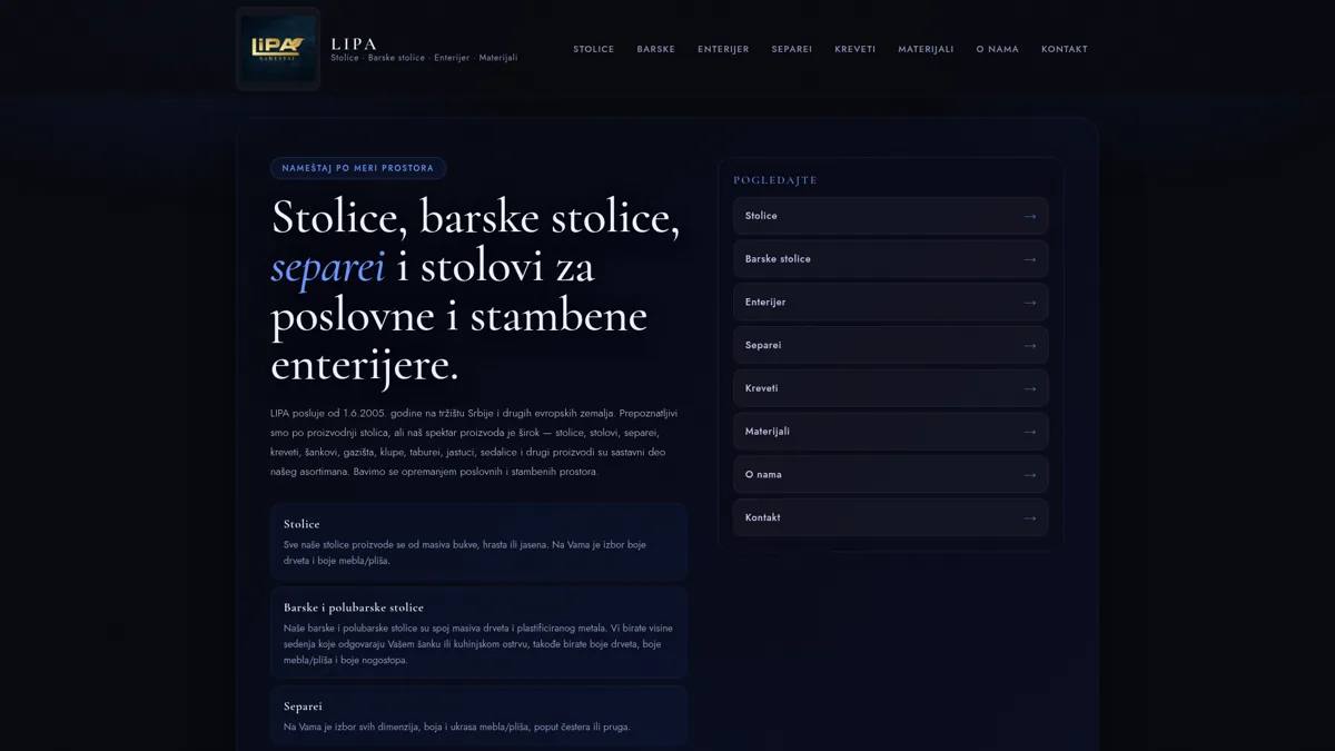 Lipa Nameštaj — Nameštaj · Web katalog